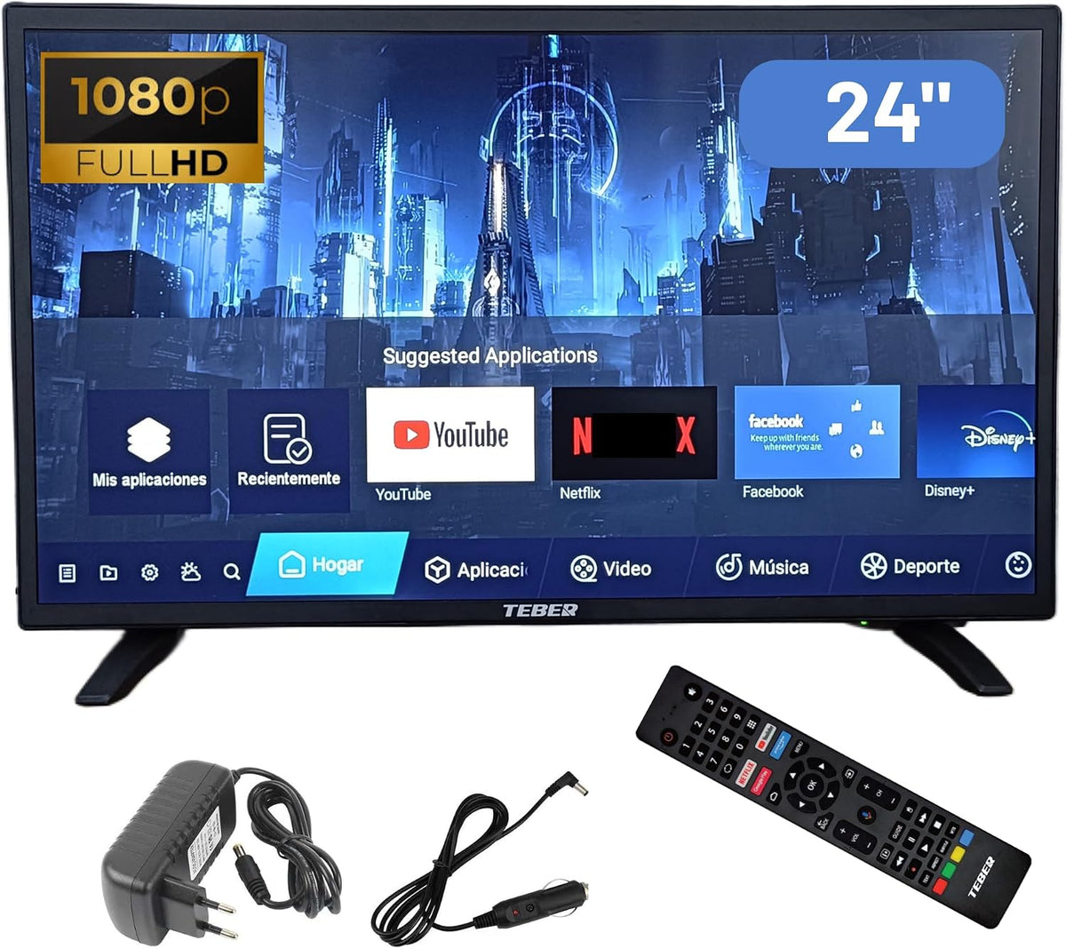 Téléviseur DVB-S2/C/T2/T, 61 cm, 24 pouces, 12 V, 24 V, 230 V, commande intelligente, Bluetooth, commande vocale, Full HD, pour la cuisine, TEBER
