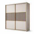 Armoire à portes coulissantes en bois composite et métal beige et gris 200x220x58 cm