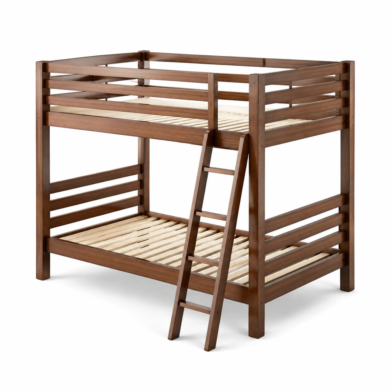 Lit superposé en bois brun avec échelle