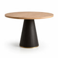 Table ronde en chêne et métal noir avec base conique, diamètre 120 cm