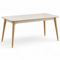 Table en bois clair et métal avec embouts