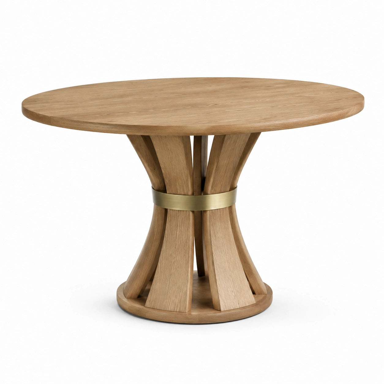 Table ronde en chêne massif avec anneau en laiton, diamètre 120 cm