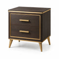 Table de chevet en bois avec finition en métal doré et 2 tiroirs