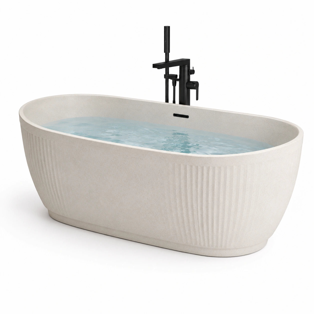 Baignoire îlot ovale en composite beige 170x75x58 cm