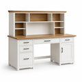 Bureau en bois avec étagères et finitions blanc et naturel 150 cm