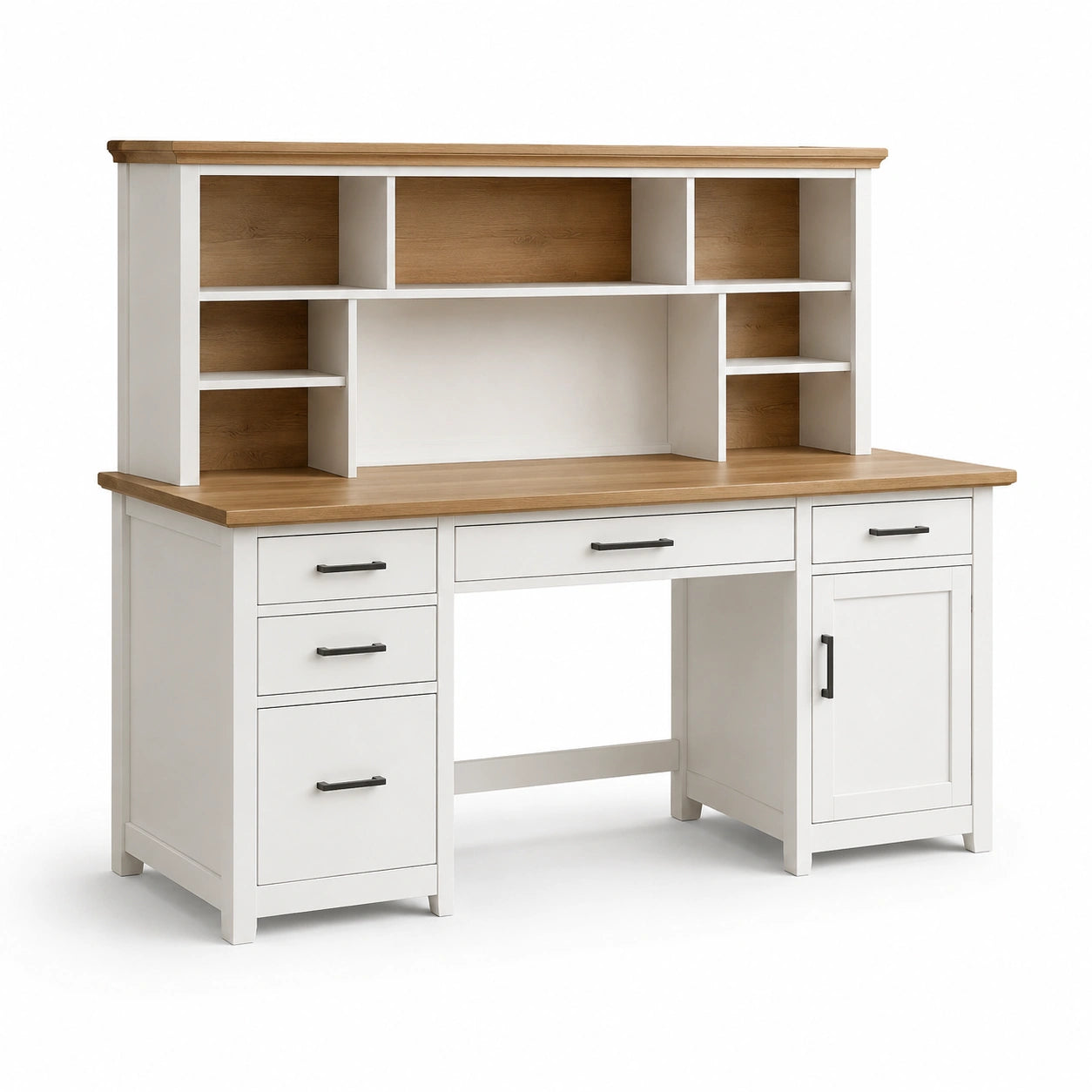 Bureau en bois avec étagères et finitions blanc et naturel 150 cm
