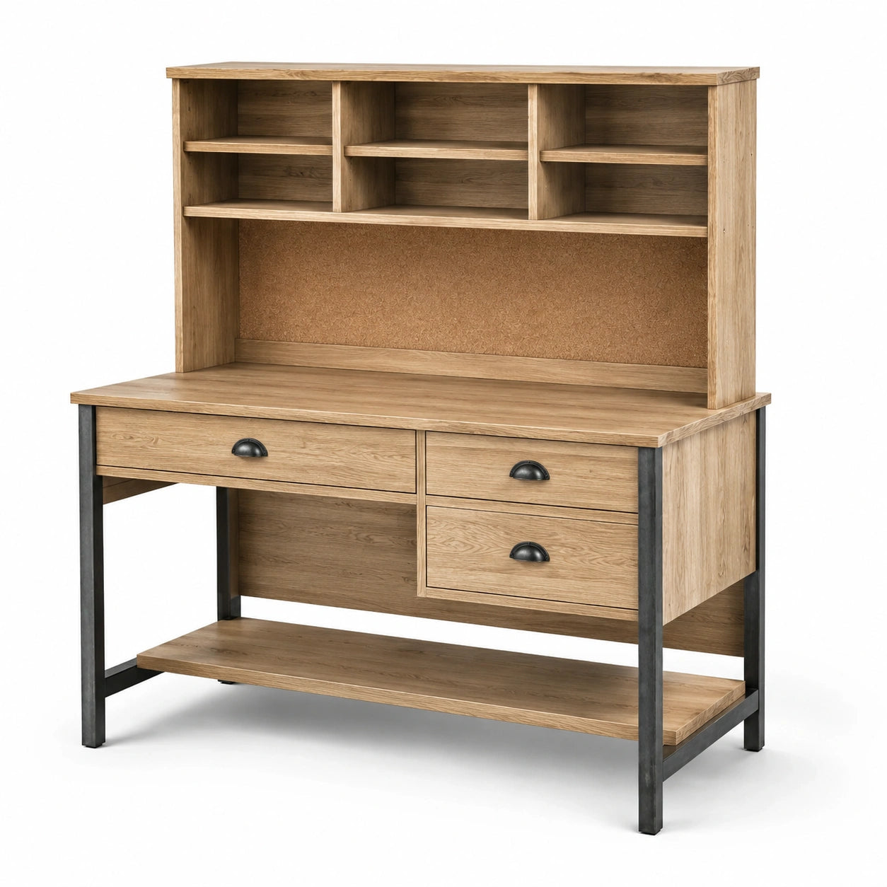 Bureau en bois de chêne et métal avec rangements 120x60x150cm