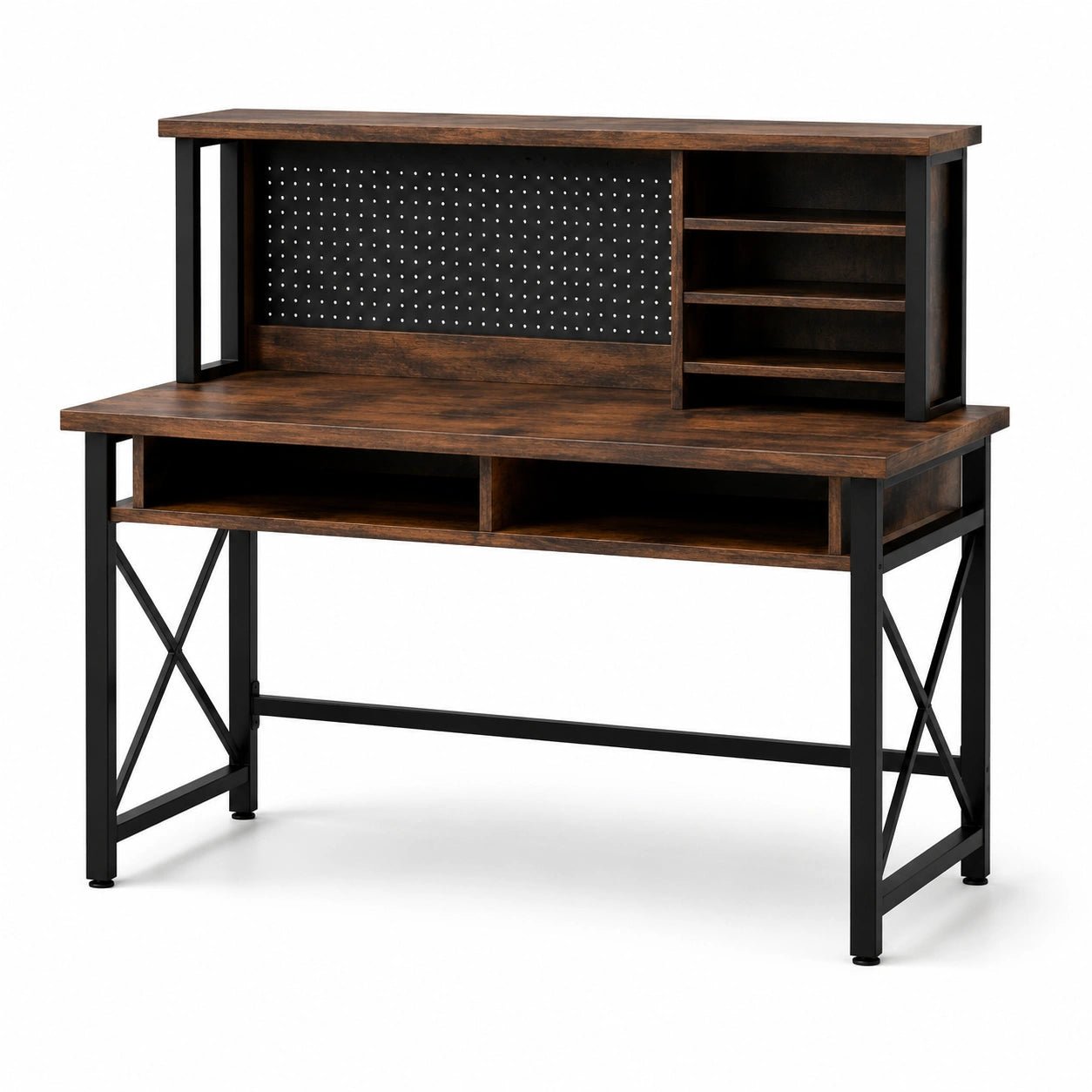 Bureau en bois avec étagères et cadre en métal noir 150x60x120 cm