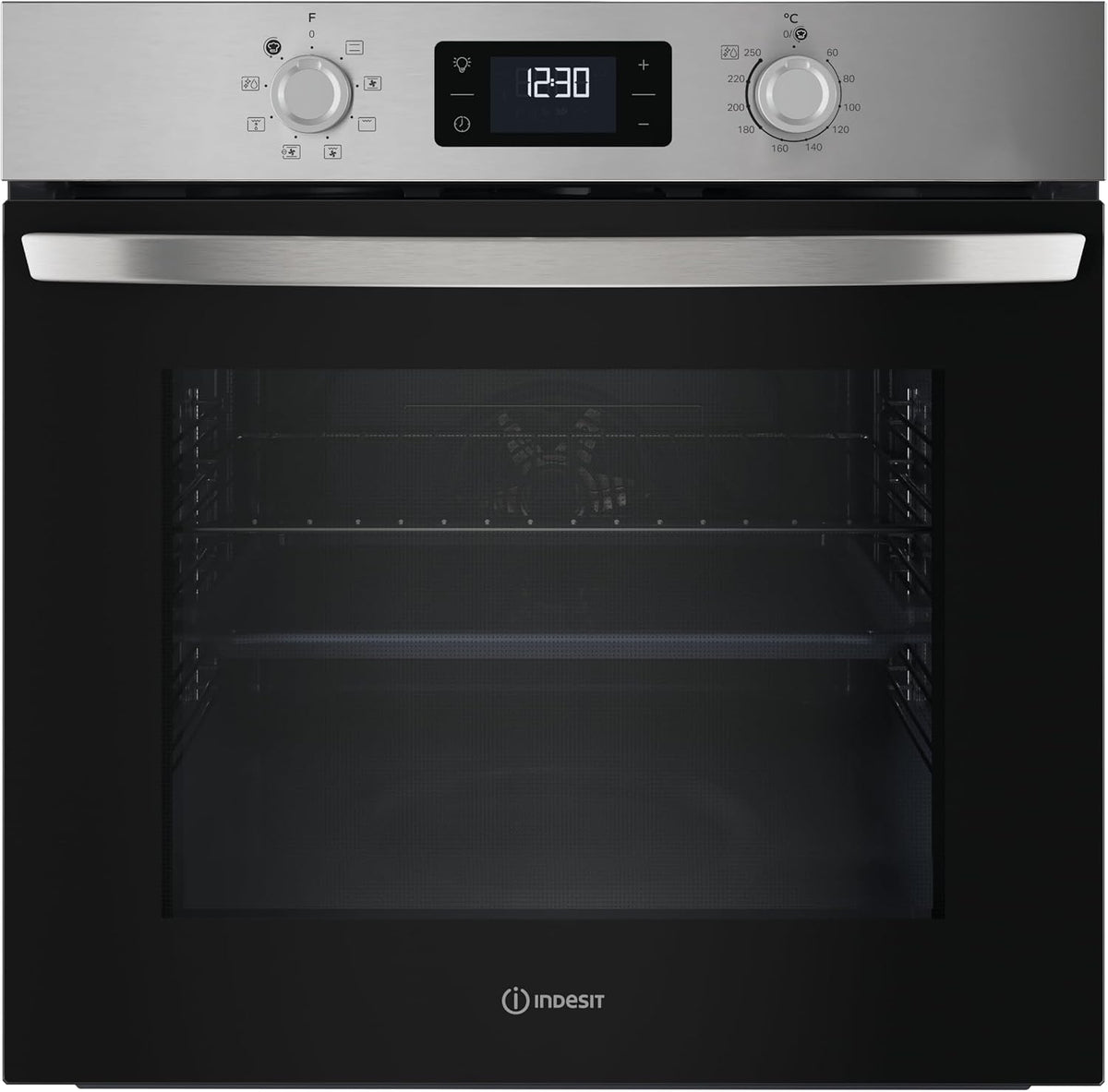 Indesit IO 255H four, 59,5 × 59,5 × 55,1 cm, 71 L, acier inoxydable, encastrable, électrique, grill