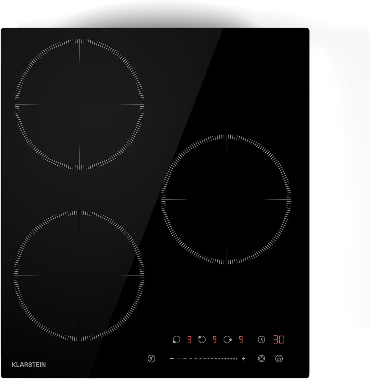 Klarstein table de cuisson, 45 cm, 6600 W, noir, induction, vitrocéramique, compact, 3 zones