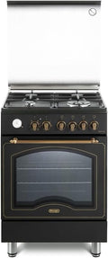 Cuisinière PEMA 664, 60 cm, noir, à gaz, électrique, 4 brûleurs, De'Longhi