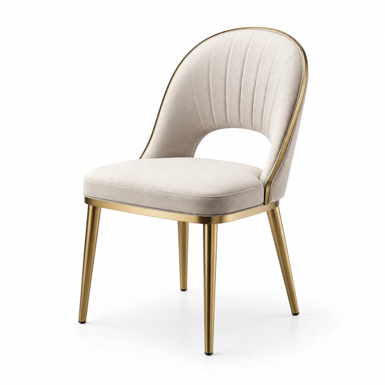 Chaise de salle à manger en métal doré et tissu beige