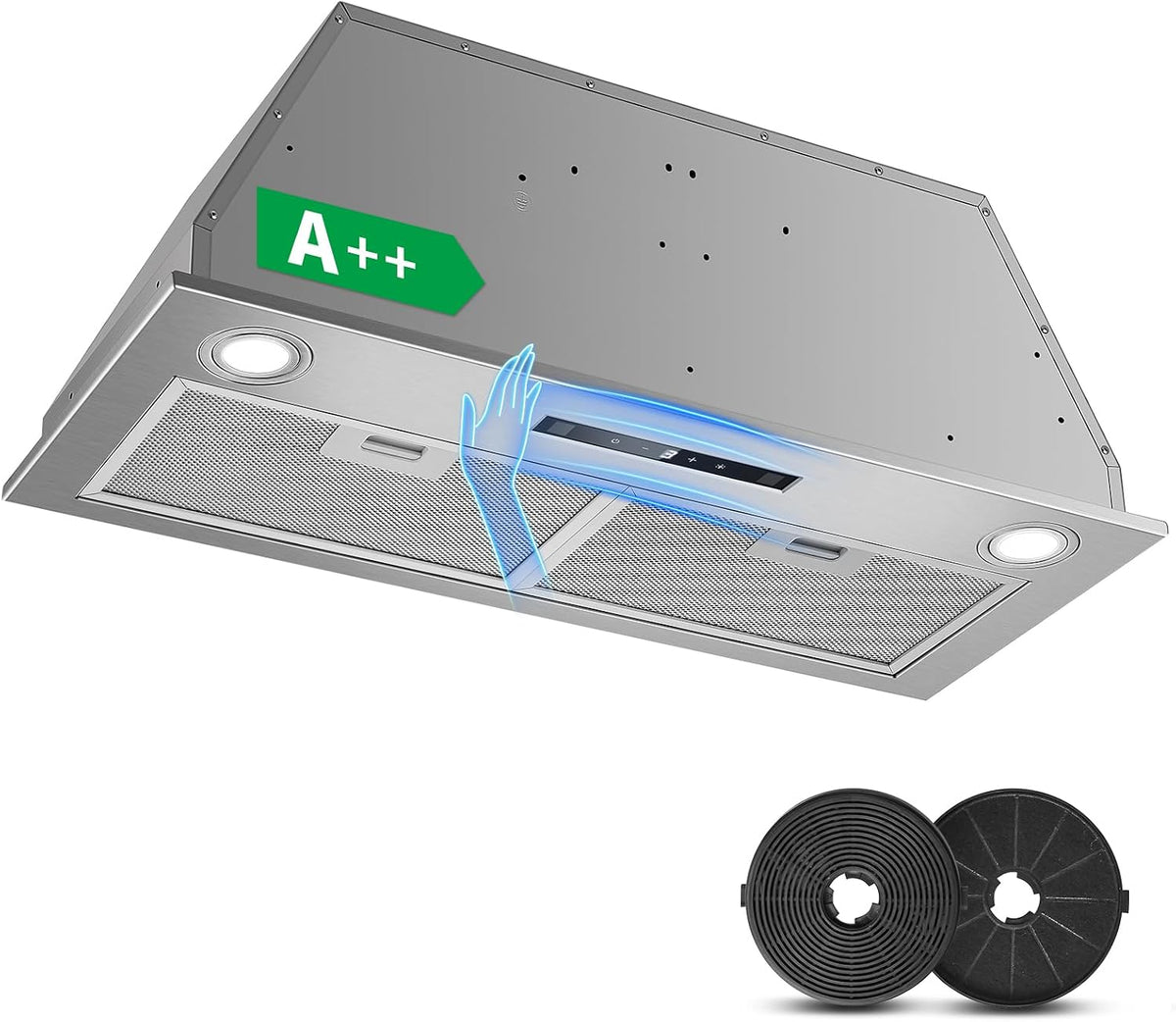 Hotte aspirante, 72 cm, 400 m³/h, avec éclairage LED, encastrable, 3 vitesses, pour la cuisine, KICHPOWER