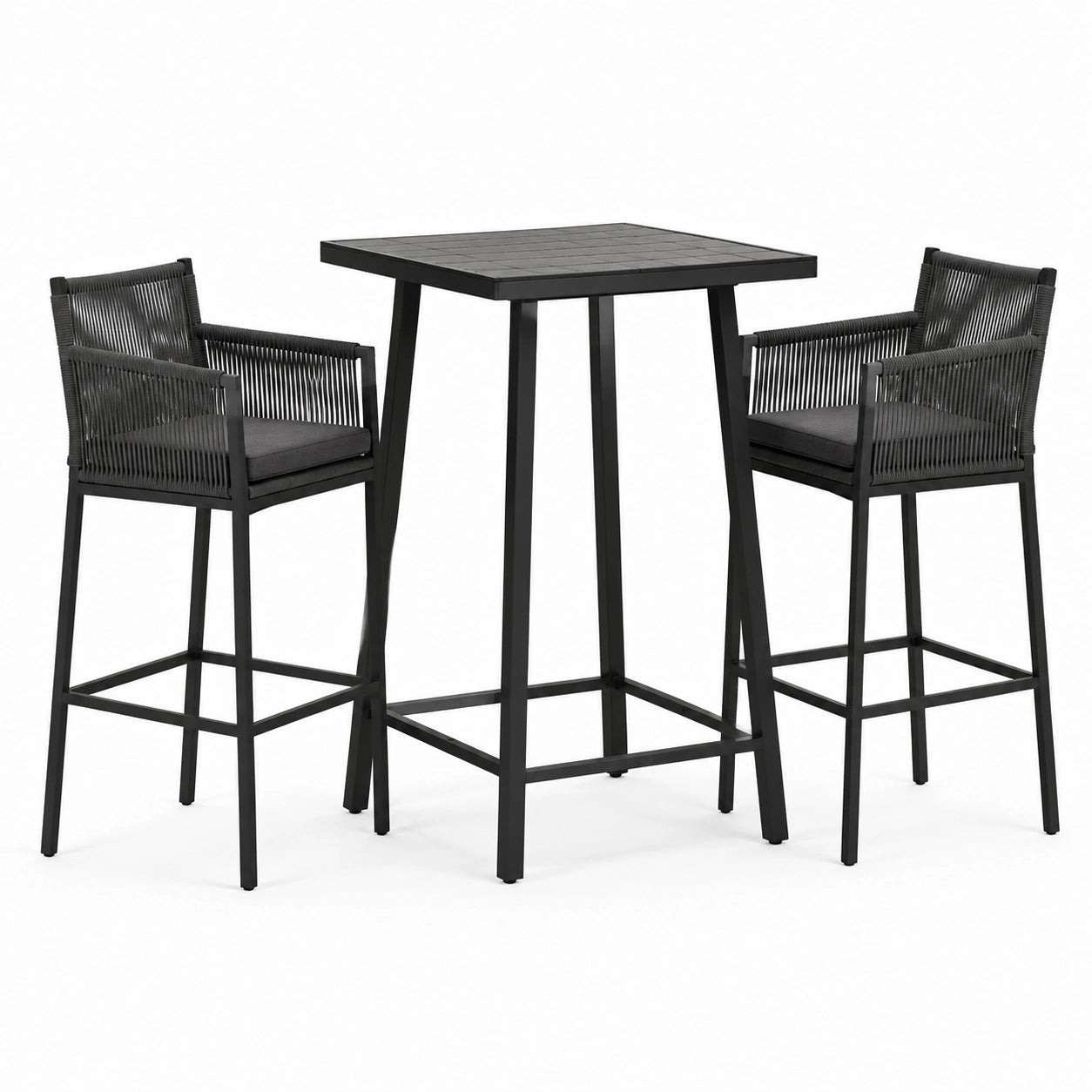 Ensemble de Table Haute et Tabourets en Aluminium et Corde Noir