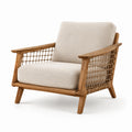 Fauteuil en bois avec tissu polyester beige et cordage en polypropylène