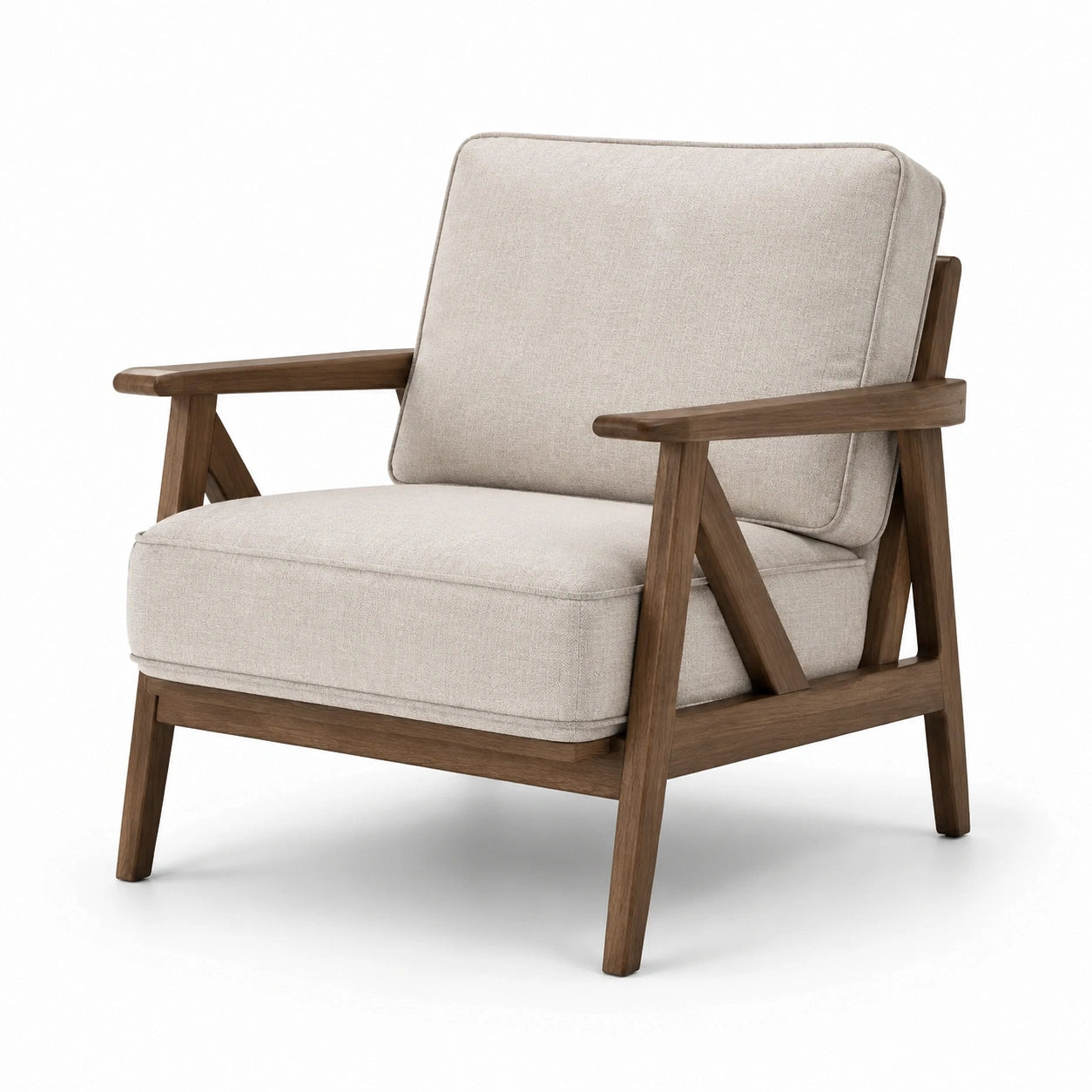 Fauteuil en bois avec revêtement en polyester beige