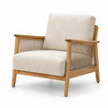 Fauteuil en chêne et tissu beige avec cordage décoratif