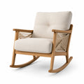 Fauteuil à bascule en bois et lin beige avec cordage