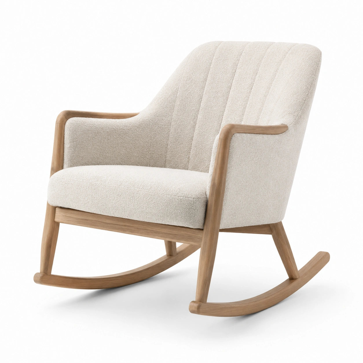 Fauteuil à bascule en bois et tissu bouclé ivoire