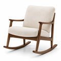 Fauteuil à bascule en bois et tissu bouclé beige