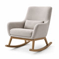Fauteuil à bascule en bois et tissu bouclette blanc cassé