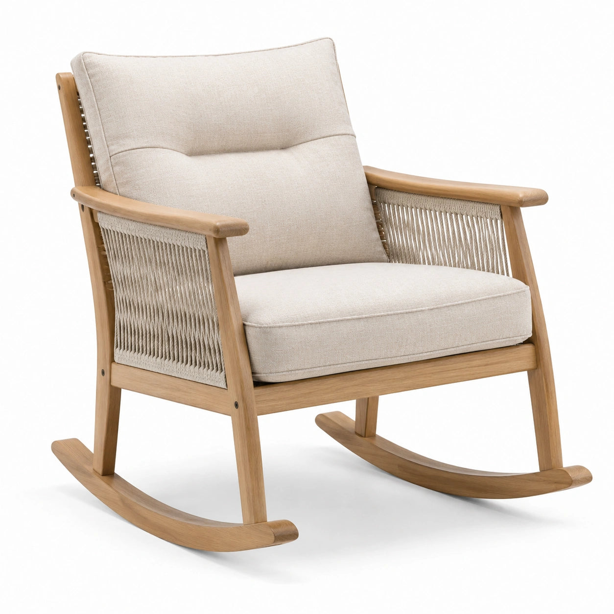 Chaise à bascule en bois et corde beige