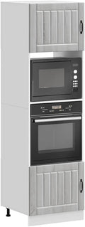 Meuble pour four et micro-ondes, 60 × 57 × 207 cm, réglable, bois, gris, pour la cuisine, Wynira