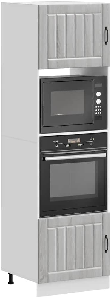 Meuble pour four et micro-ondes, 60 × 57 × 207 cm, réglable, bois, gris, pour la cuisine, Wynira