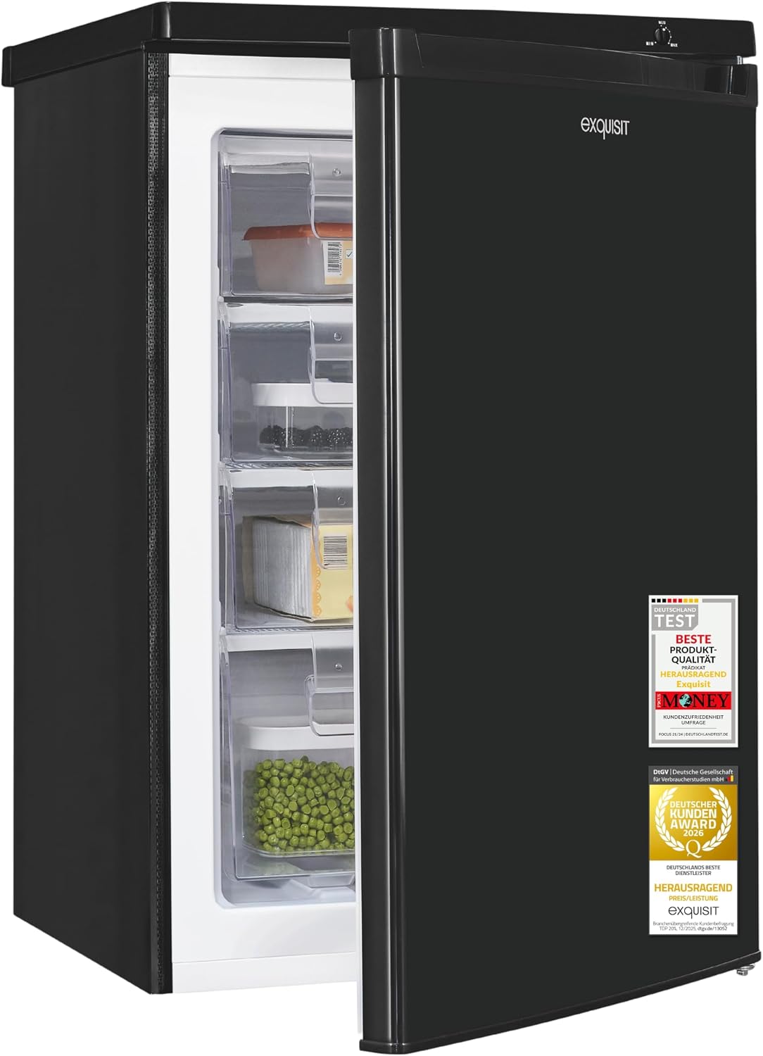 Congélateur GS512-040E, 85,5 × 55,0 × 58,0 cm, 91 L, 40 dB, avec tiroirs, Exquisit