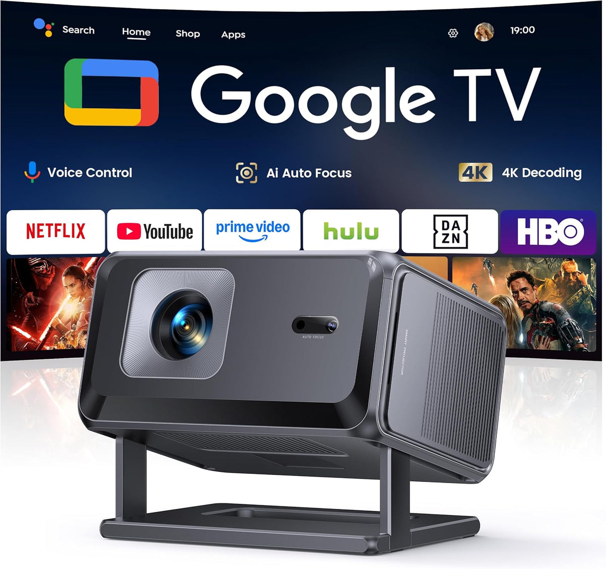 Vidéoprojecteur, avec Wi-Fi, 4K, Google TV, portable, Bluetooth, TOPTRO