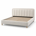 Lit double en tissu avec lattes en bois 200x160 cm beige