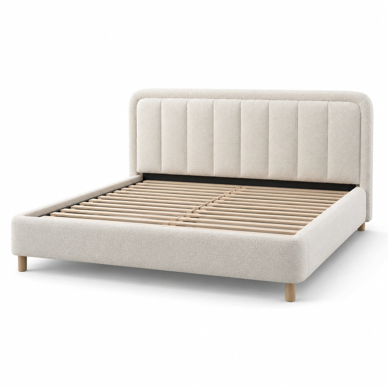 Lit double en tissu avec lattes en bois 200x160 cm beige