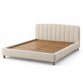 Lit double en tissu polyester beige et bois de pin