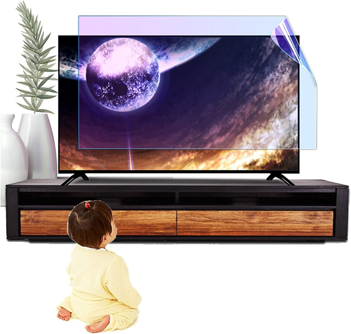 Protection d'écran TV, 1645 × 930 mm, avec éclairage LED, bleu, OLED, QLED, 4K, AIZYR