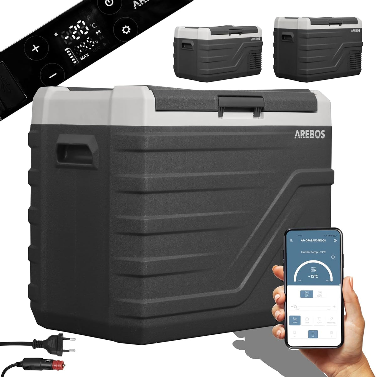 Arebos congélateur, 43 L, –20 °C, 24 V, 230 V, commande intelligente, portable