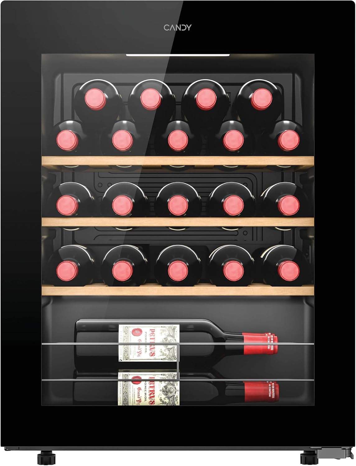 Candy CWC023 cave à vin, 63 × 47,5 × 45,6 cm, 62 L, bois, noir, 23 bouteilles