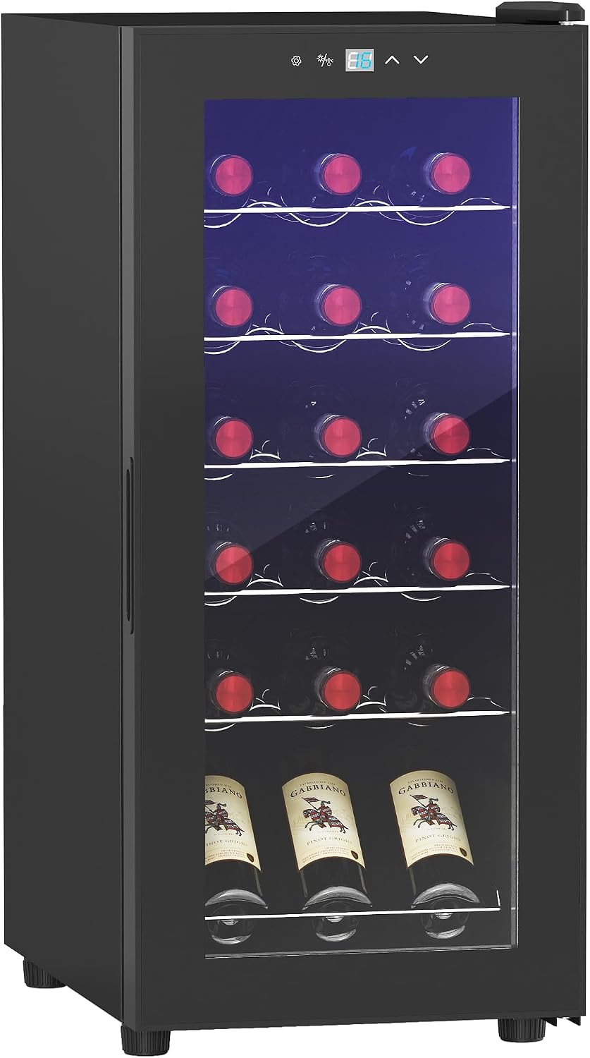 HOMCOM cave à vin, Ø7 × 31,5 cm, 34,5 L, verre, noir, 18 bouteilles