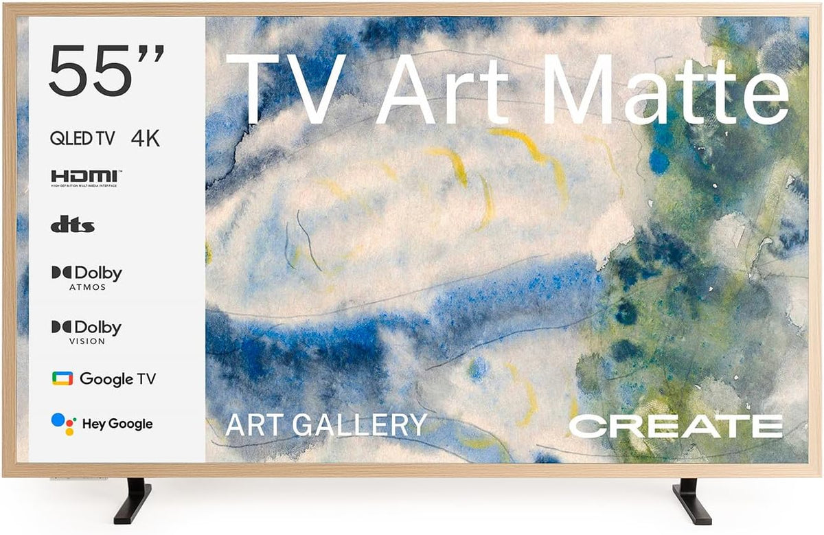 Téléviseur, 55 pouces, commande intelligente, bois, QLED, 4K, commande vocale, CREATE
