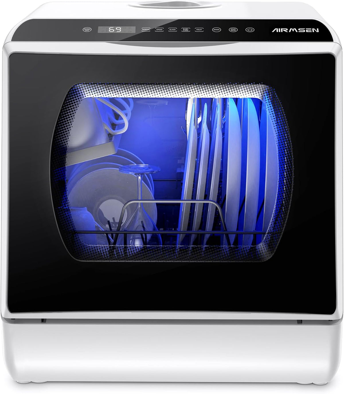 Lave-vaisselle, 45,8 × 42,8 × 42,5 cm, 5 L, avec éclairage LED, noir, 1 programme, pour la cuisine, AIRMSEN