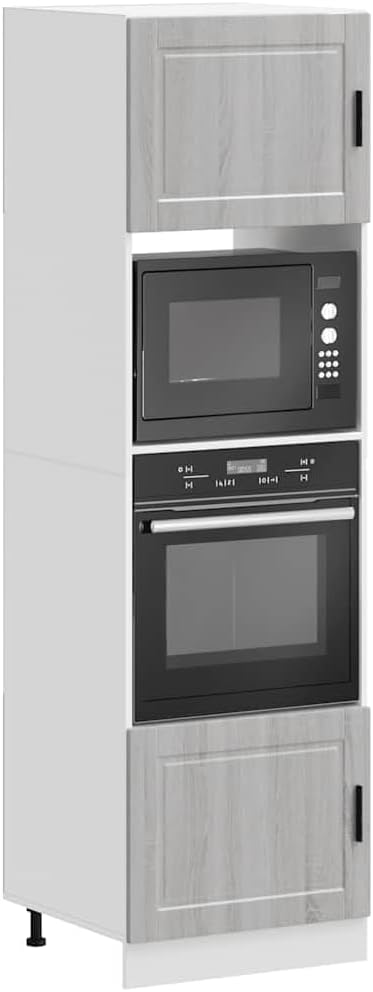 Meuble pour four et micro-ondes, 60 × 57 × 207 cm, 2 pièces, réglable, bois, gris, pour la cuisine, sephironlbb