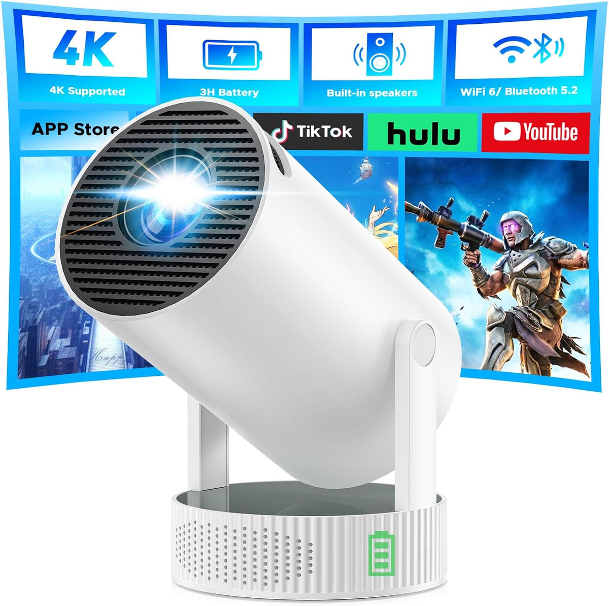 Vidéoprojecteur, avec Wi-Fi, portable, 4K, Android TV, Bluetooth, CAMWORLD