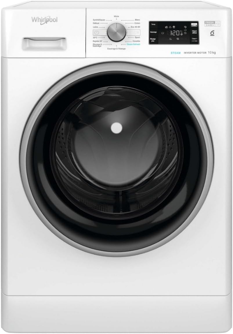 Whirlpool FFBD10469BSVFR lave-linge, 59,5 × 85 × 63,7 cm, 10 kg, blanc, frontal