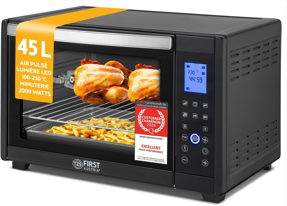 Mini-four, 45 L, 2000 W, 230 °C, 4 niveaux, pour la cuisine, TZS First Austria