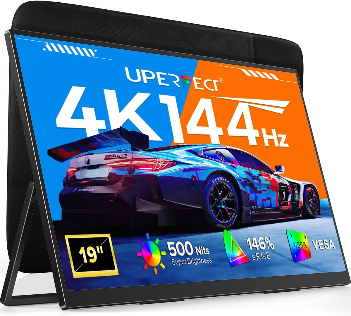 Moniteur 0.1ms, 75 × 75 mm, 144 Hz, 19 pouces, portable, 4K, QLED, UPERFECT