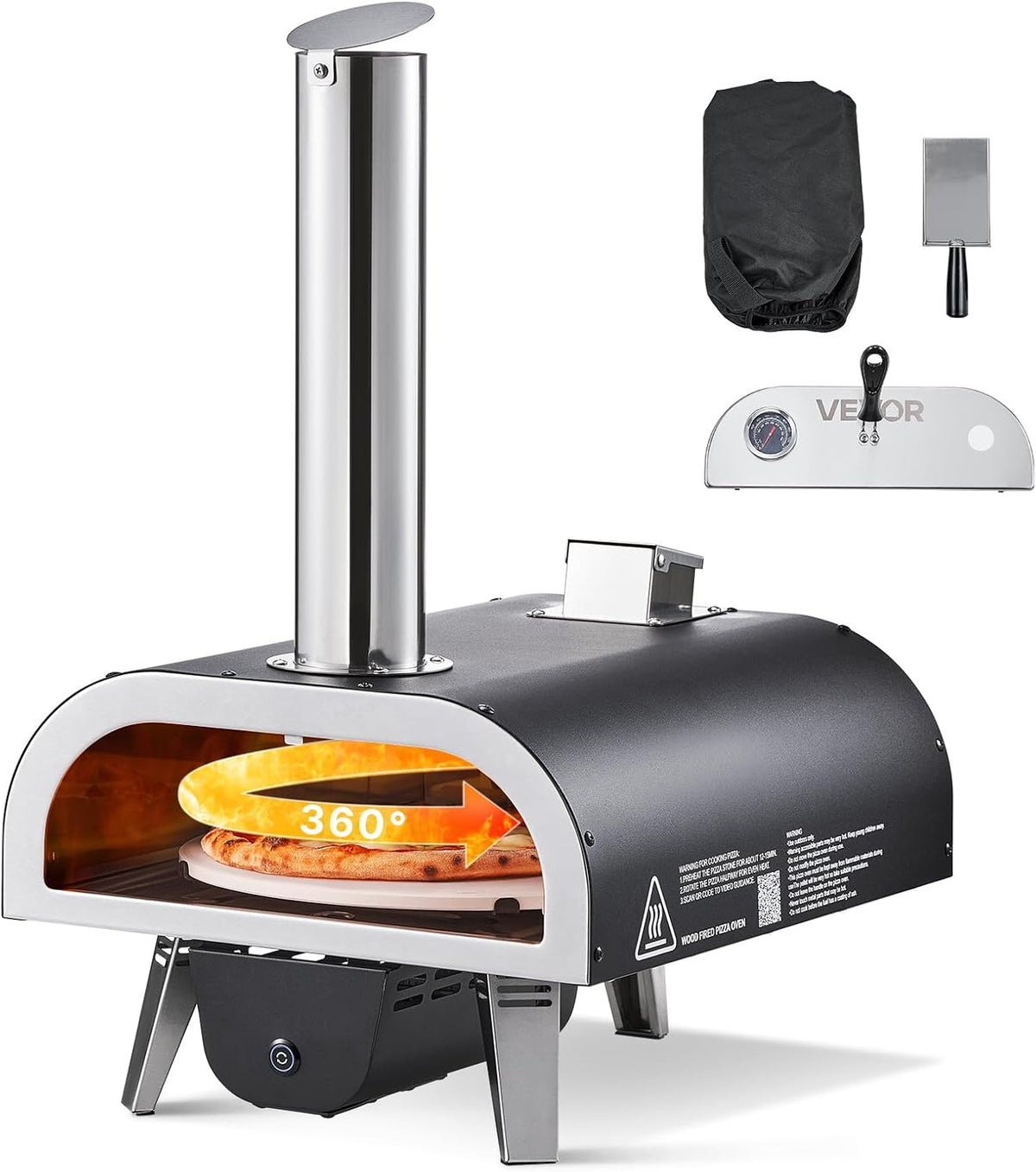Four à pizza, 305 mm, bois, portable, électrique, pour le jardin, pour la terrasse, VEVOR