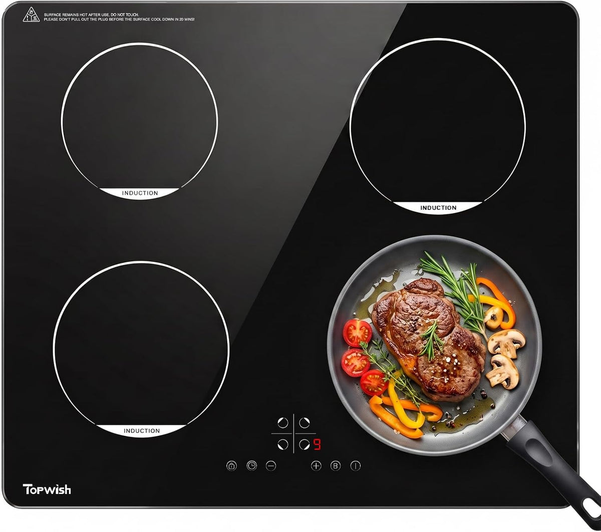 Table de cuisson, 160 mm, 1500 W, induction, 4 feux, TOPWISH
