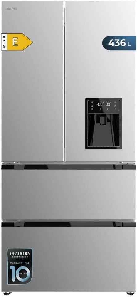 Cecotec FD 436 réfrigérateur-congélateur, 183 cm, 436 L, No Frost, acier inoxydable, 4 portes