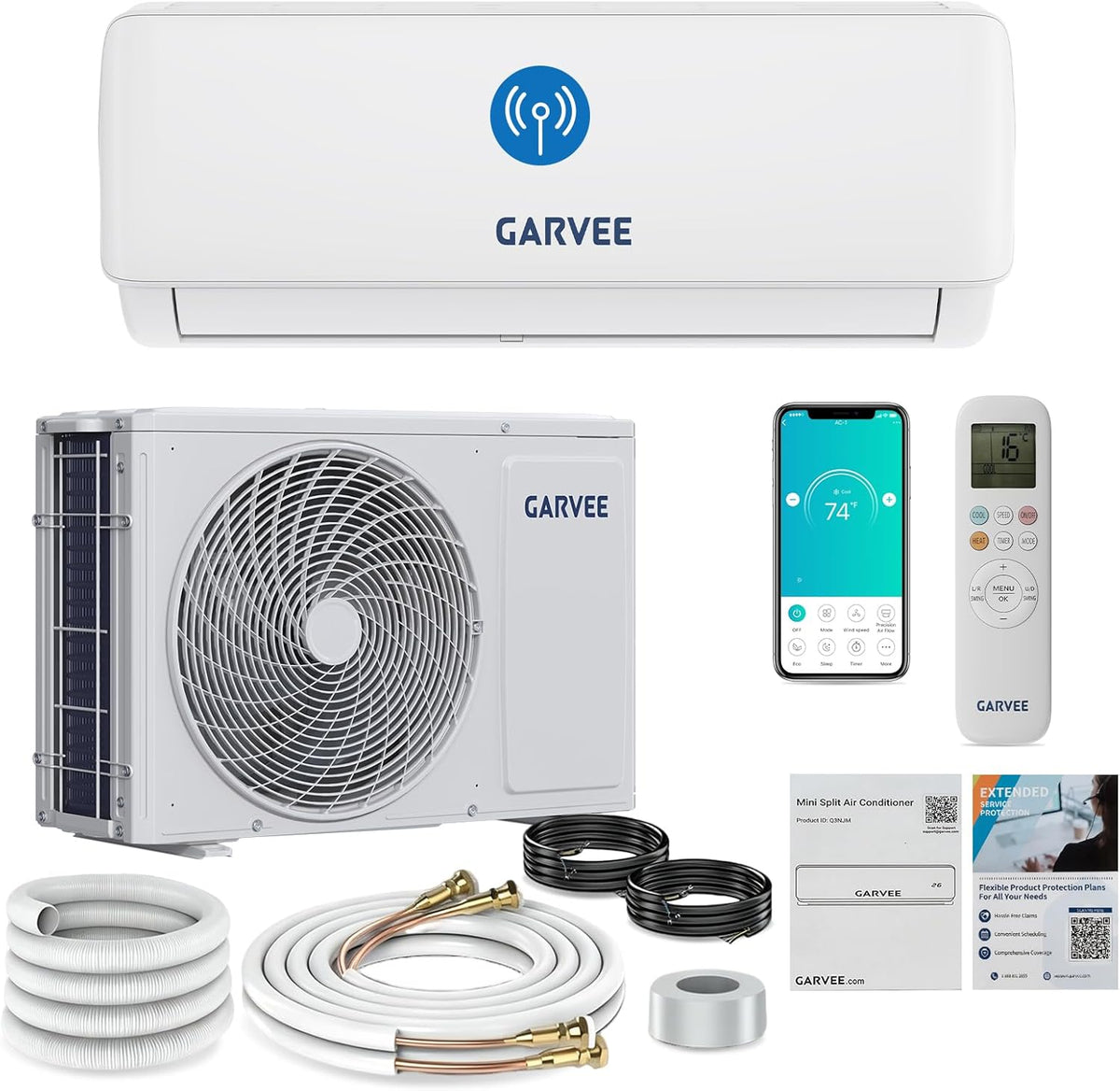 Climatiseur split R32, 12000 BTU, 19 dB, avec Wi-Fi, GarveeHome