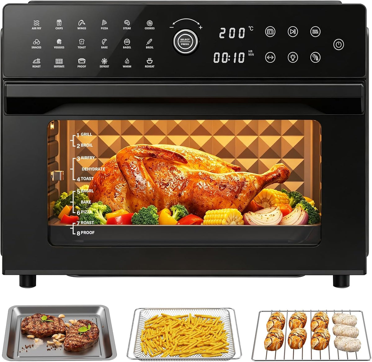 Friteuse sans huile XXL 30 L, 33 cm, 1800 W, avec éclairage LED, électrique, 18 programmes, GUIVACI