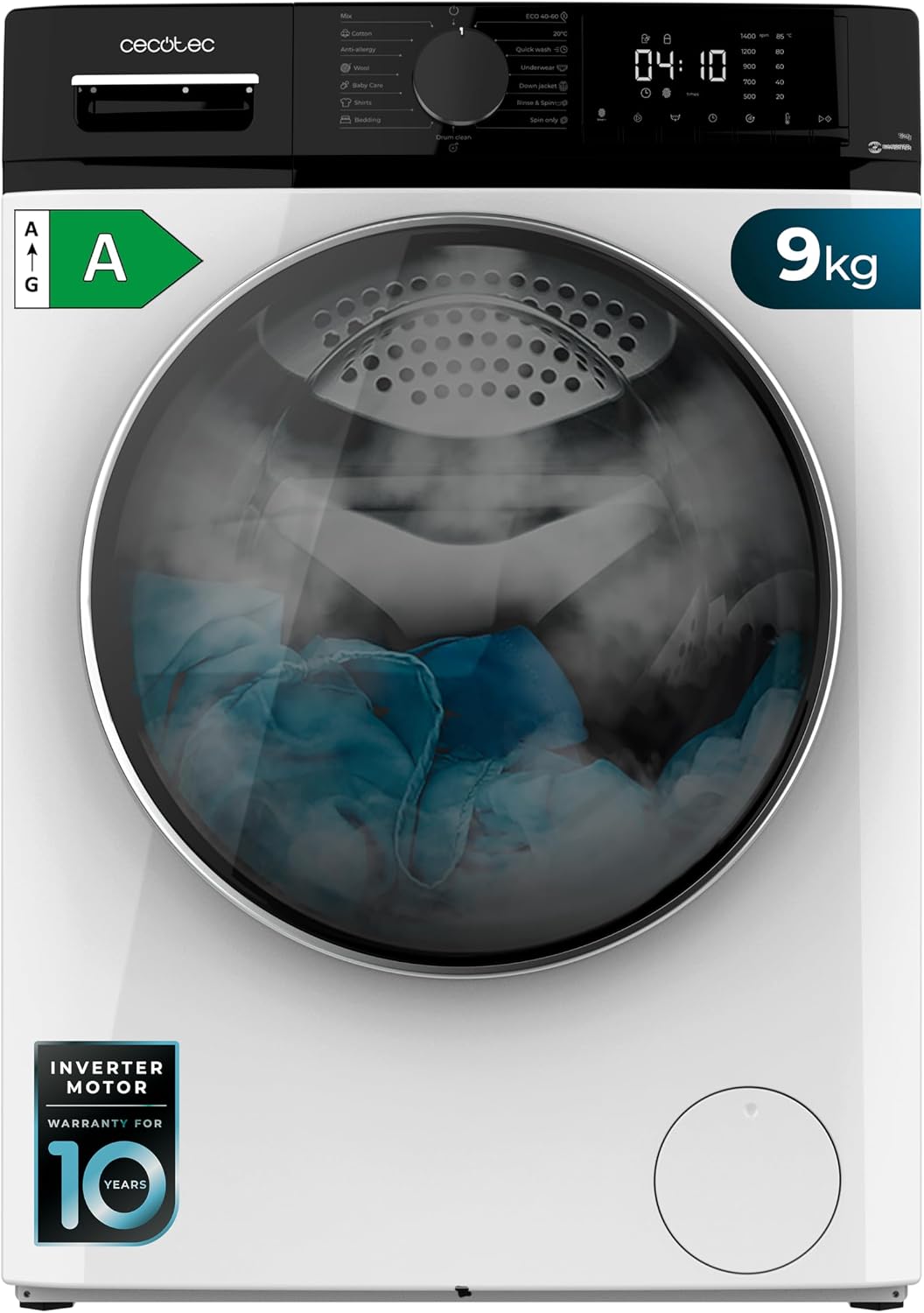 Cecotec lave-linge, 2000 W, 1400 tr/min, 15 programmes